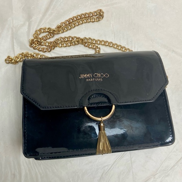 Jimmy Choo Black Faux Patent Leather Cosmetic Pouch Crossbody 7.5in x 5in x 2.5 - Picture 8 of 11